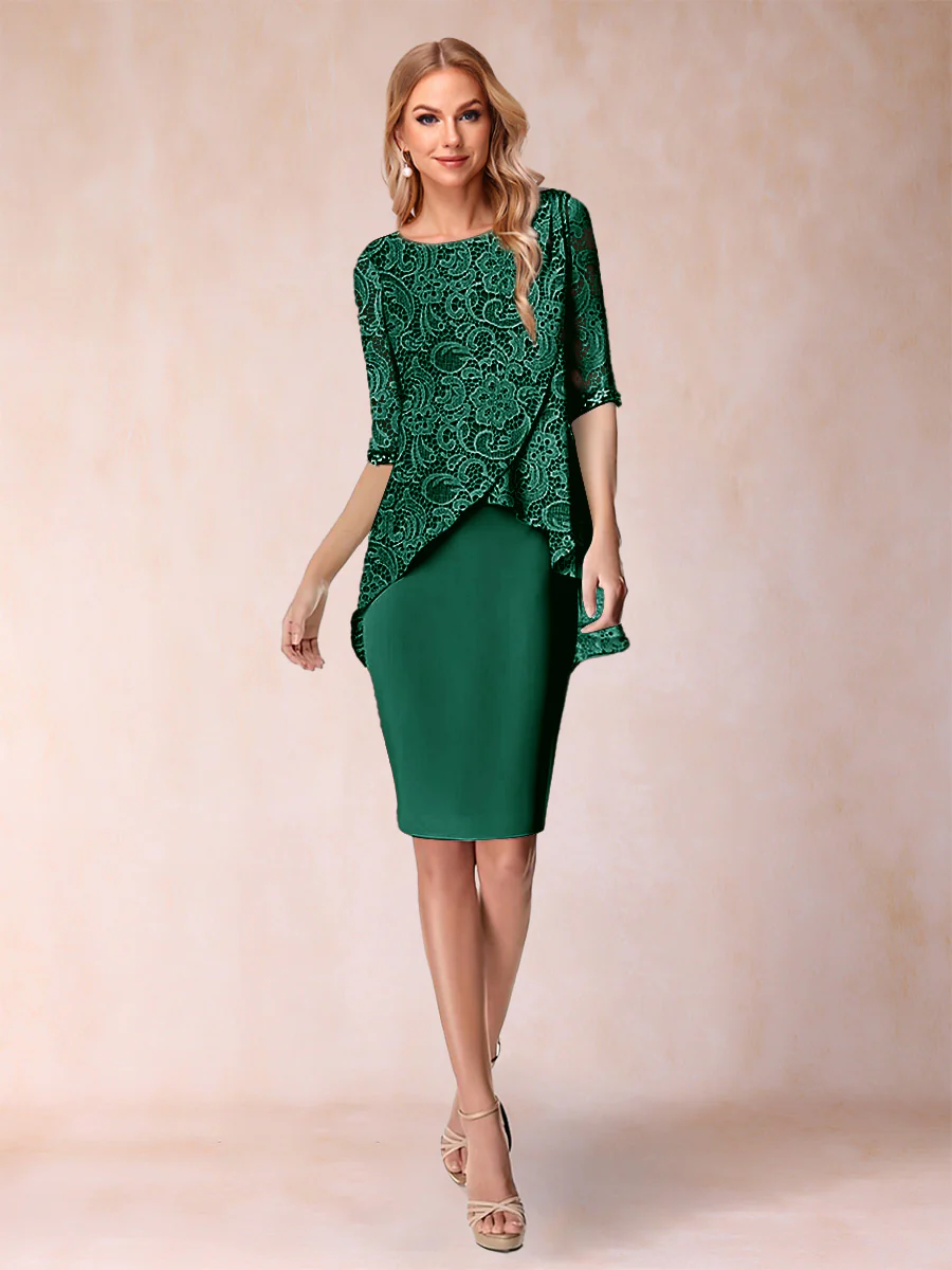 Sheath/Column Scoop Half Sleeves 2 Pieces Mother of the Bride Dress with Applique - Image 12