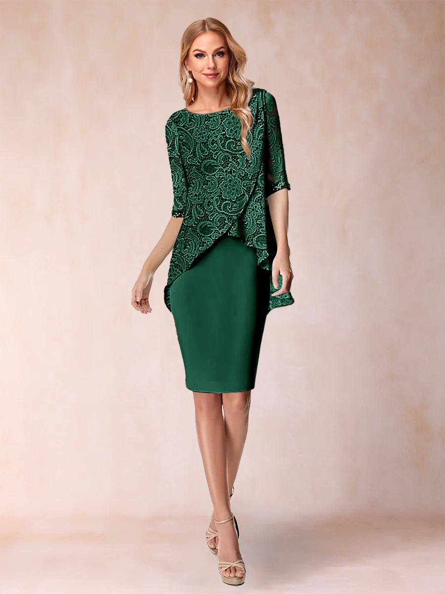 Sheath/Column Scoop Half Sleeves 2 Pieces Mother of the Bride Dress with Applique - Image 19