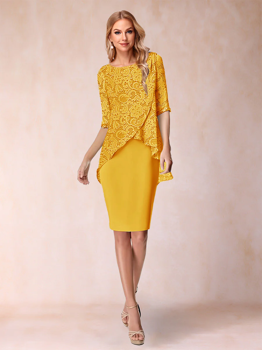 Sheath/Column Scoop Half Sleeves 2 Pieces Mother of the Bride Dress with Applique - Image 23