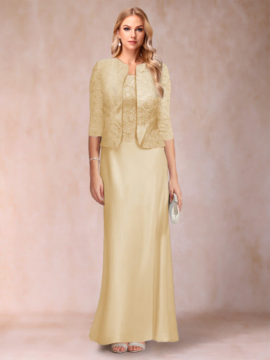 Sheath/Column Scoop Half Sleeves 3 Pieces Mother of the Bride Dress with Applique & Jacket - Image 12