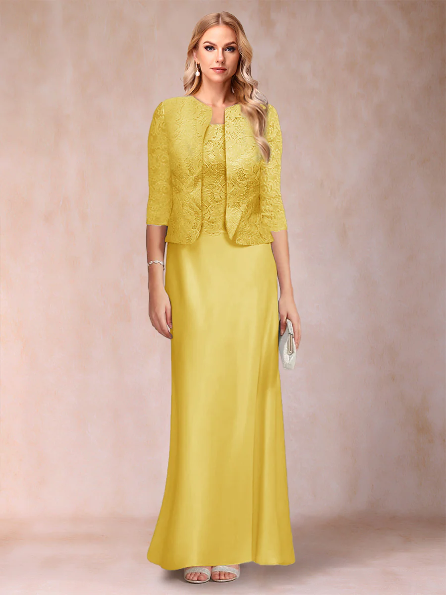 Sheath/Column Scoop Half Sleeves 3 Pieces Mother of the Bride Dress with Applique & Jacket - Image 17