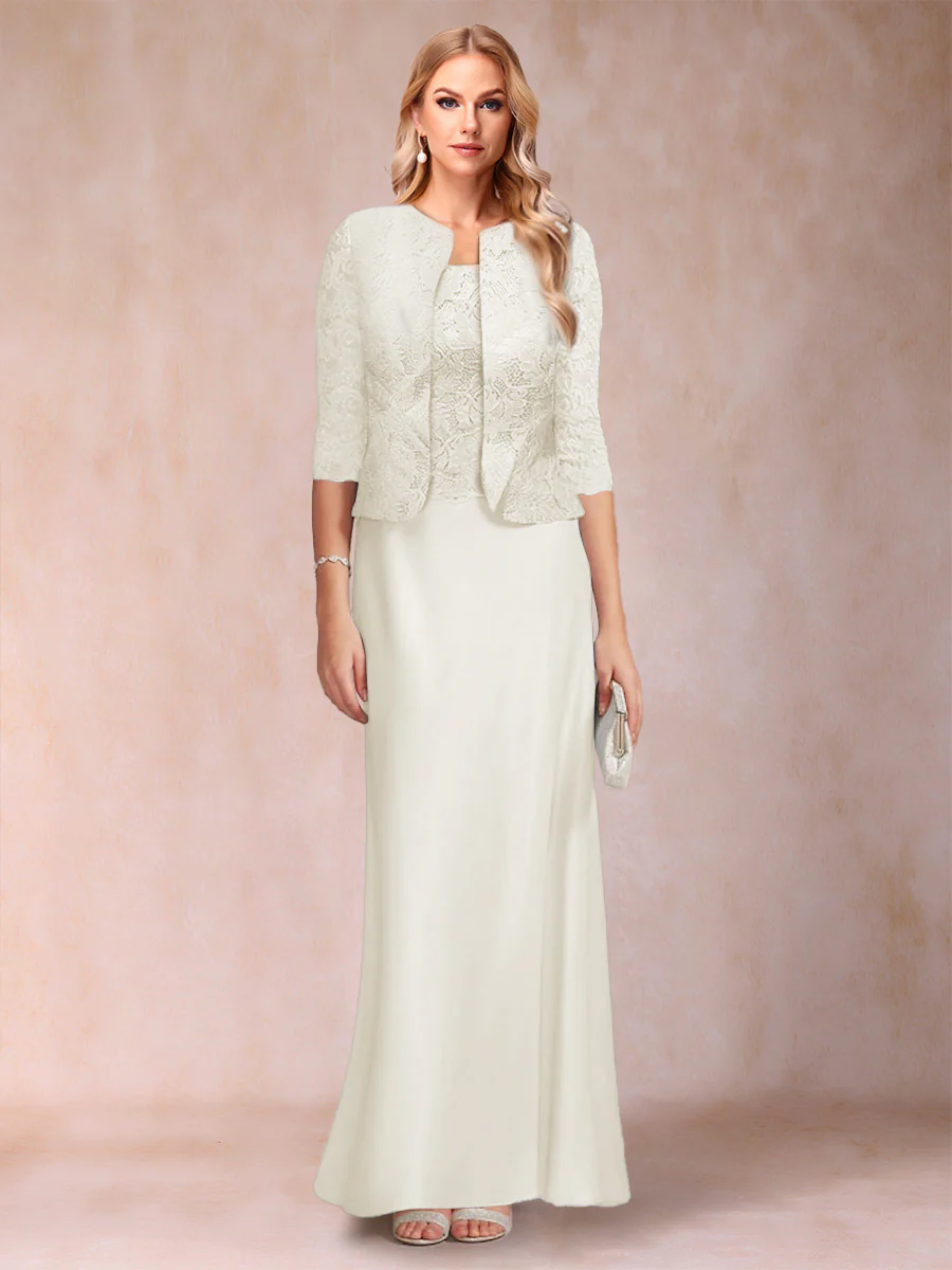 Sheath/Column Scoop Half Sleeves 3 Pieces Mother of the Bride Dress with Applique & Jacket - Image 19