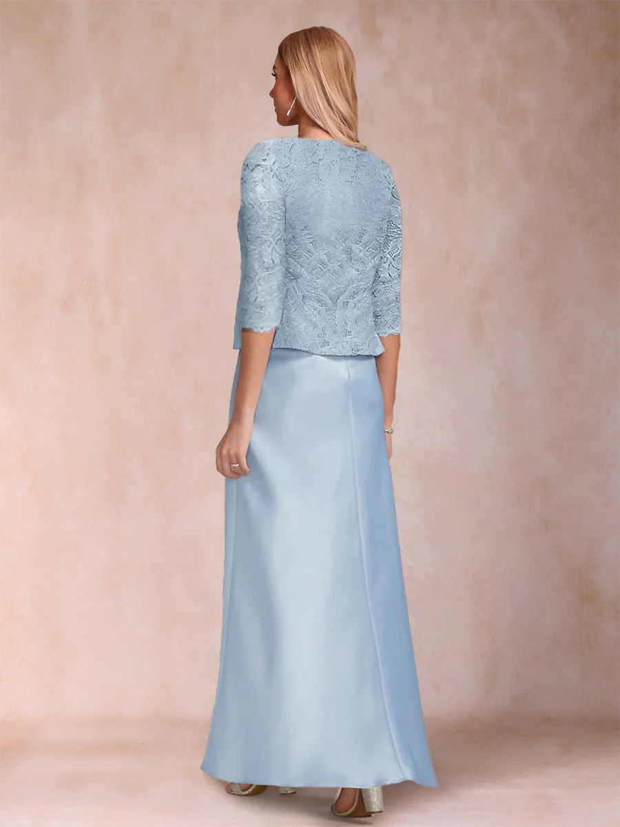 Sheath/Column Scoop Half Sleeves 3 Pieces Mother of the Bride Dress with Applique & Jacket - Image 2