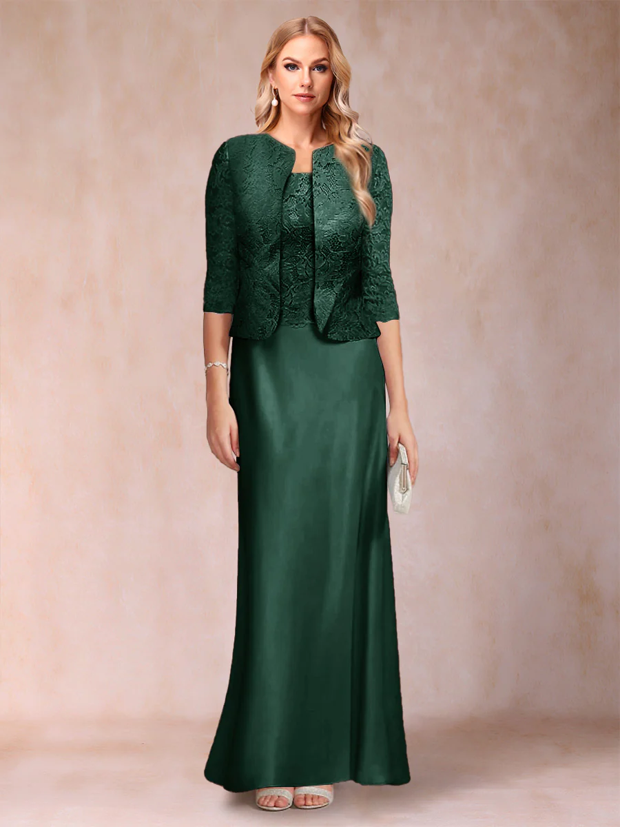 Sheath/Column Scoop Half Sleeves 3 Pieces Mother of the Bride Dress with Applique & Jacket - Image 38