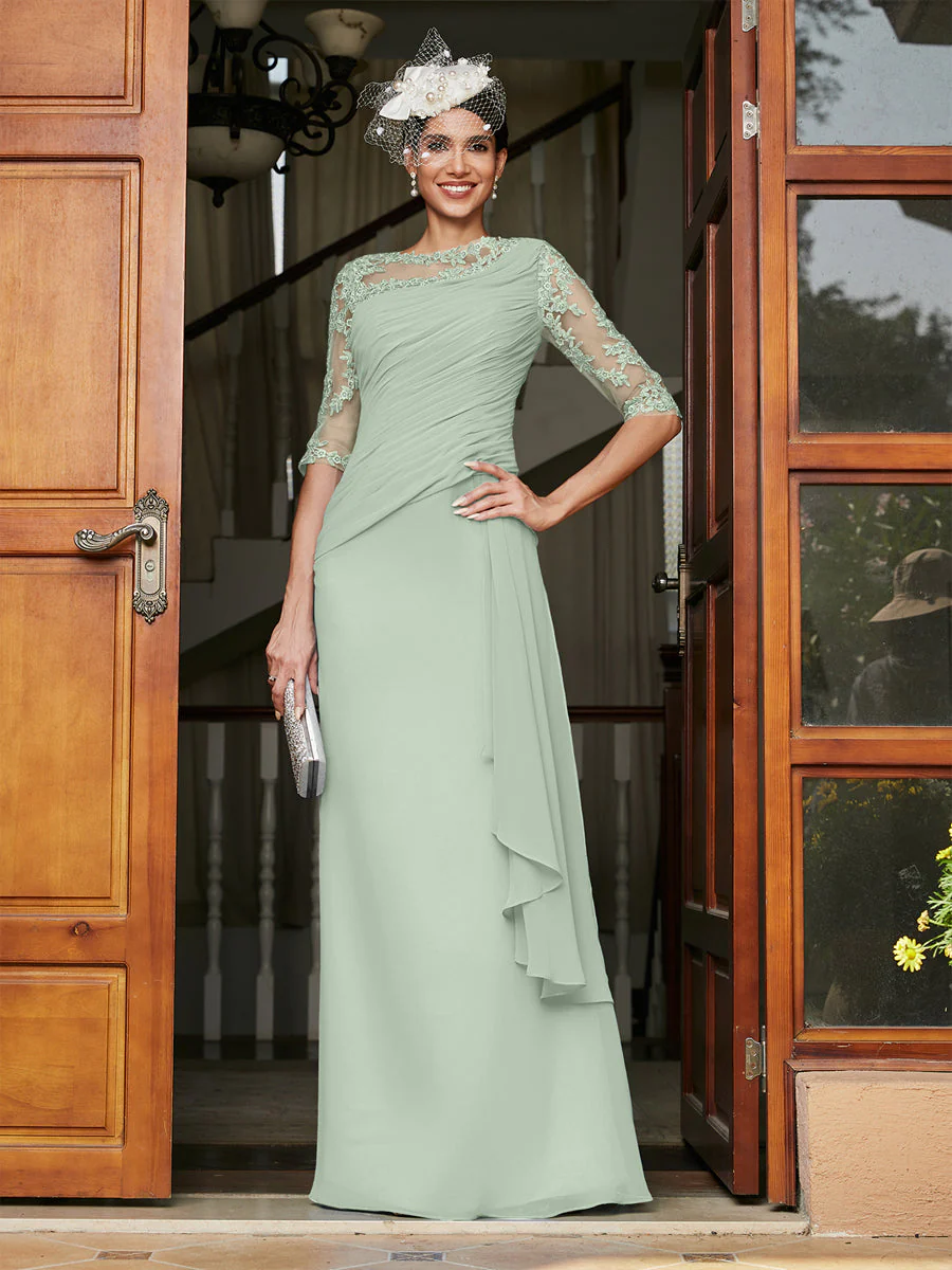Sheath/Column Scoop Half Sleeves Long Evening Dresses with Appliques - Image 12