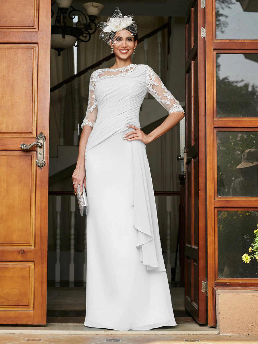 Sheath/Column Scoop Half Sleeves Long Evening Dresses with Appliques - Image 21