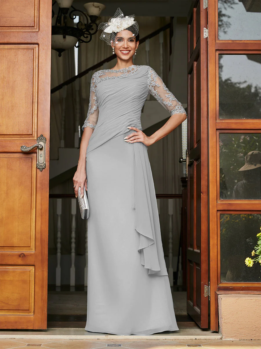 Sheath/Column Scoop Half Sleeves Long Evening Dresses with Appliques - Image 24