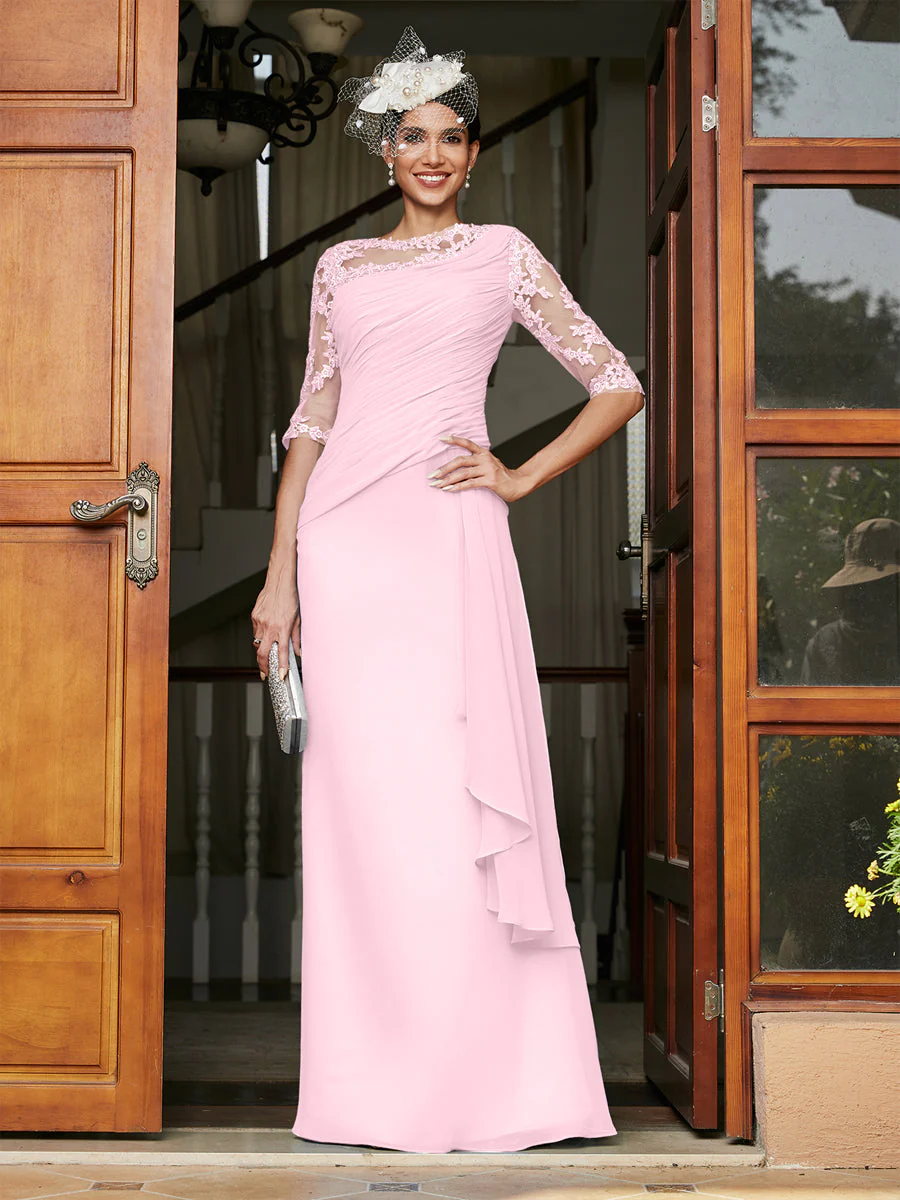 Sheath/Column Scoop Half Sleeves Long Evening Dresses with Appliques - Image 27