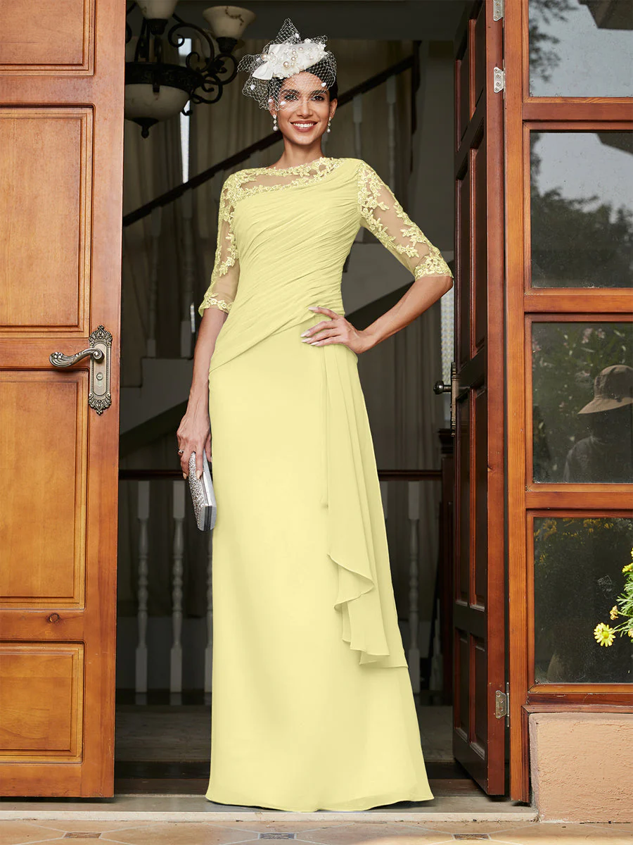 Sheath/Column Scoop Half Sleeves Long Evening Dresses with Appliques - Image 70