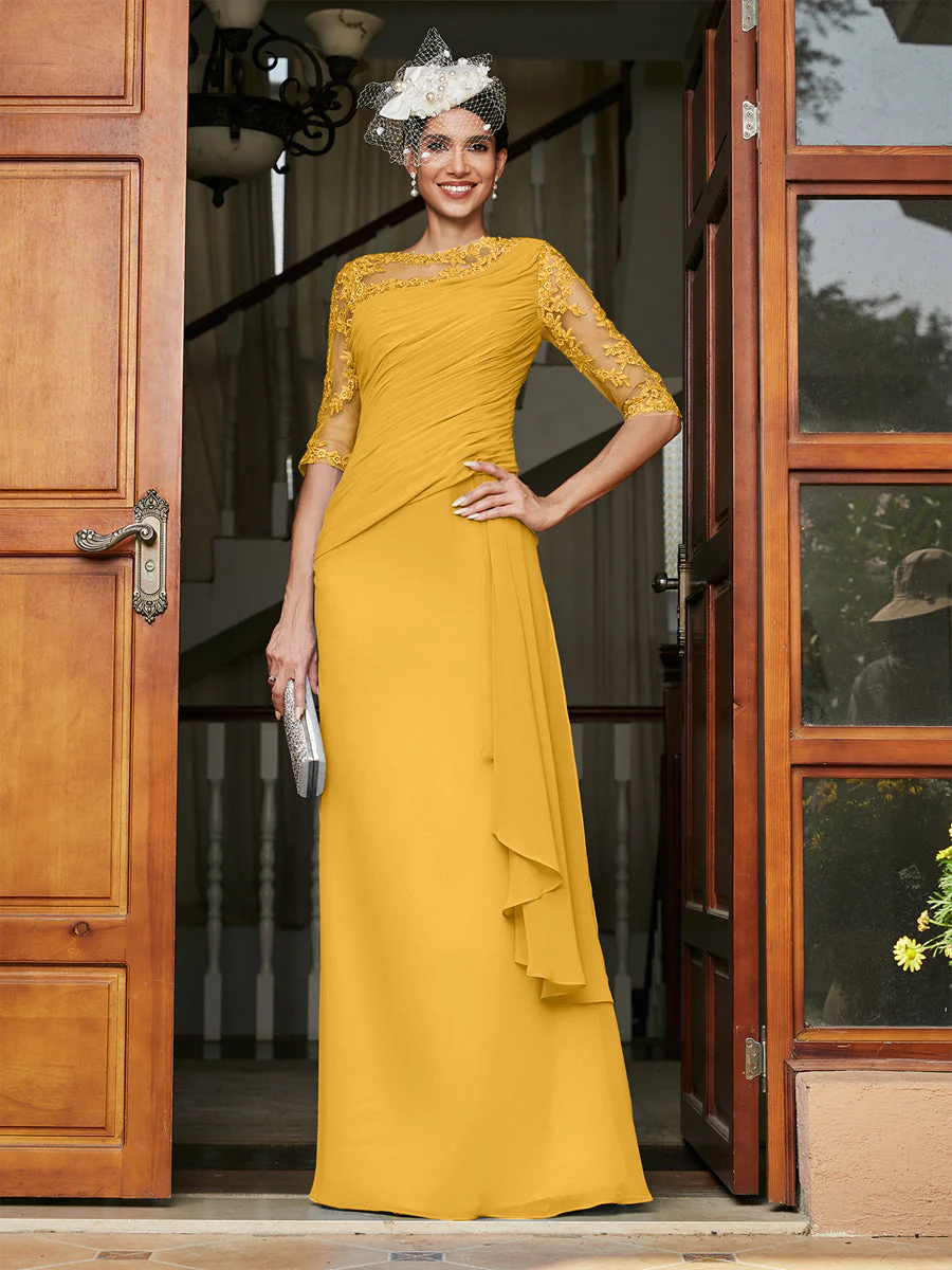 Sheath/Column Scoop Half Sleeves Long Evening Dresses with Appliques - Image 71