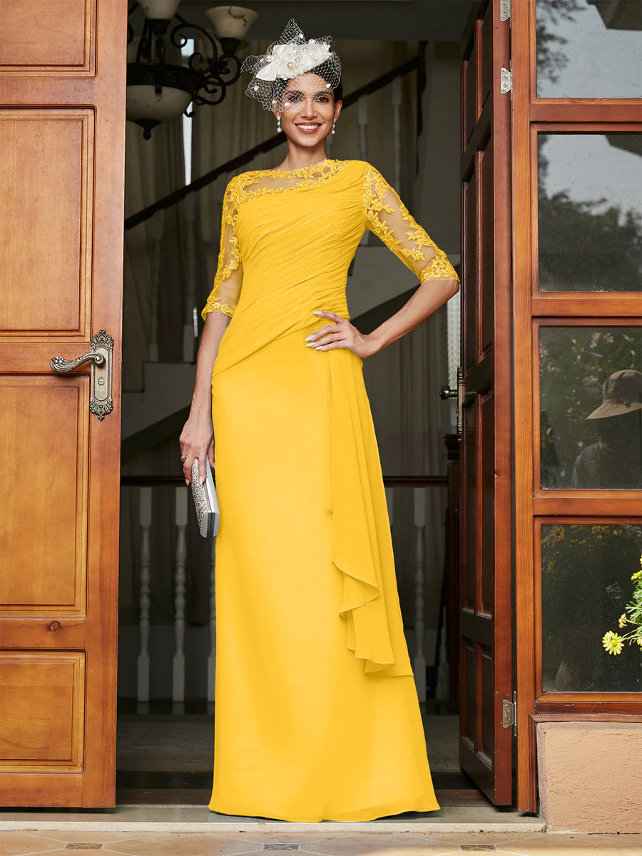 Sheath/Column Scoop Half Sleeves Long Evening Dresses with Appliques - Image 72