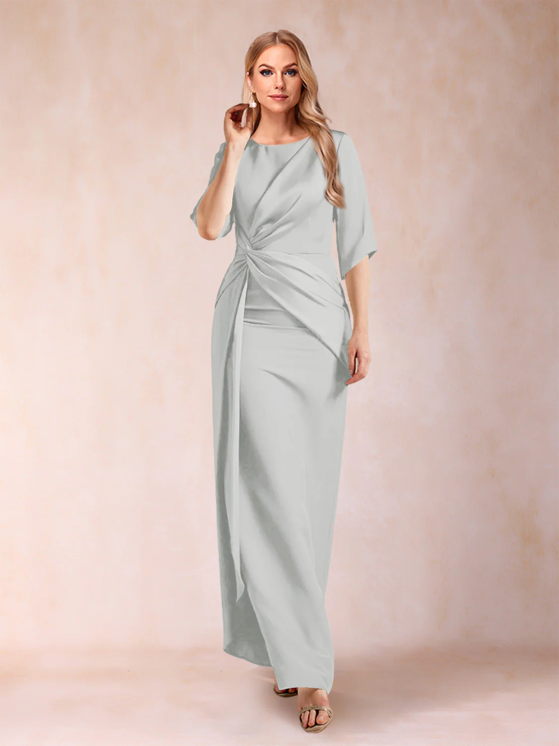 Sheath/Column Scoop Half Sleeves Mother of the Bride Dresses with Ruched - Image 13