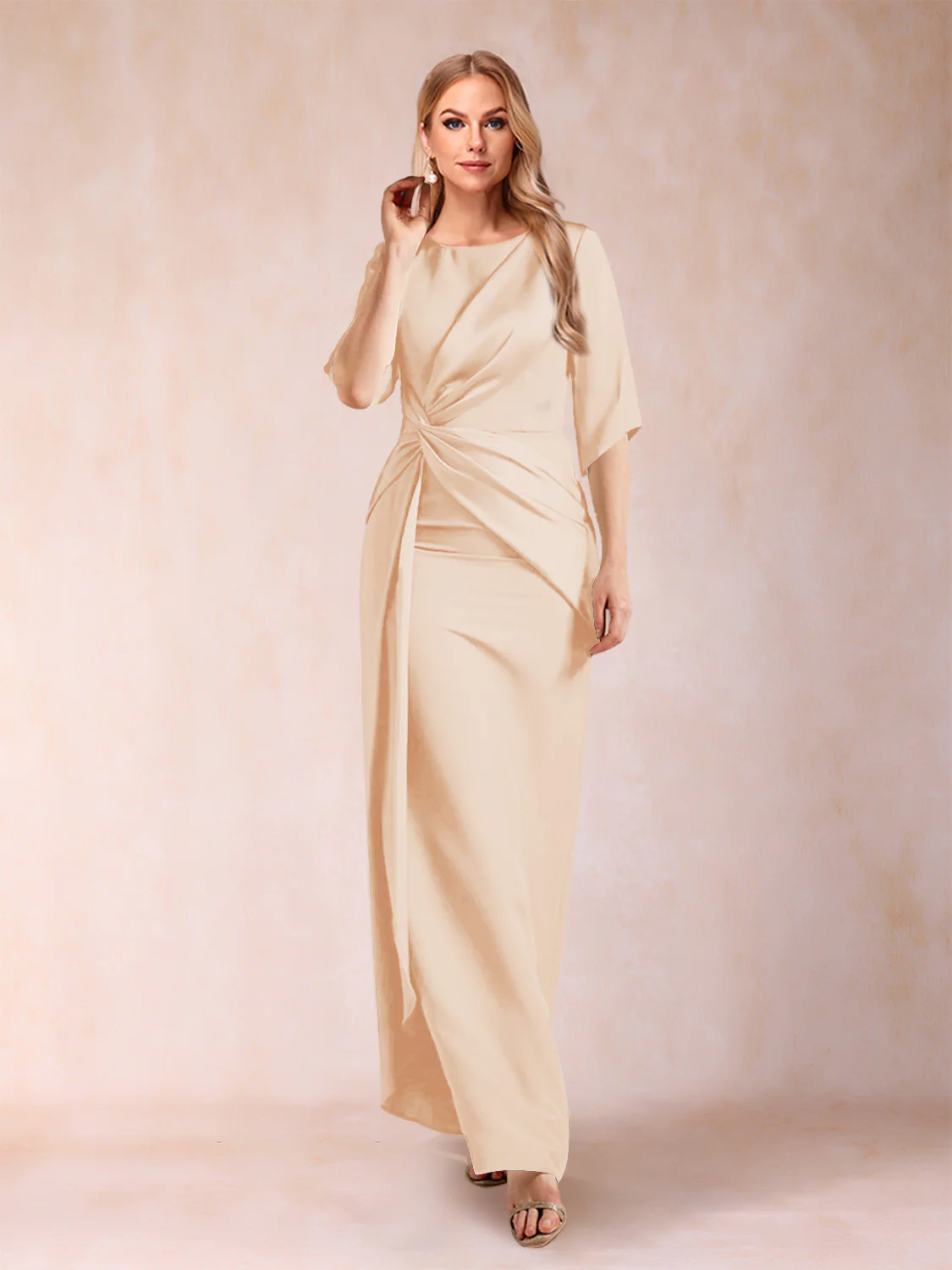 Sheath/Column Scoop Half Sleeves Mother of the Bride Dresses with Ruched - Image 16