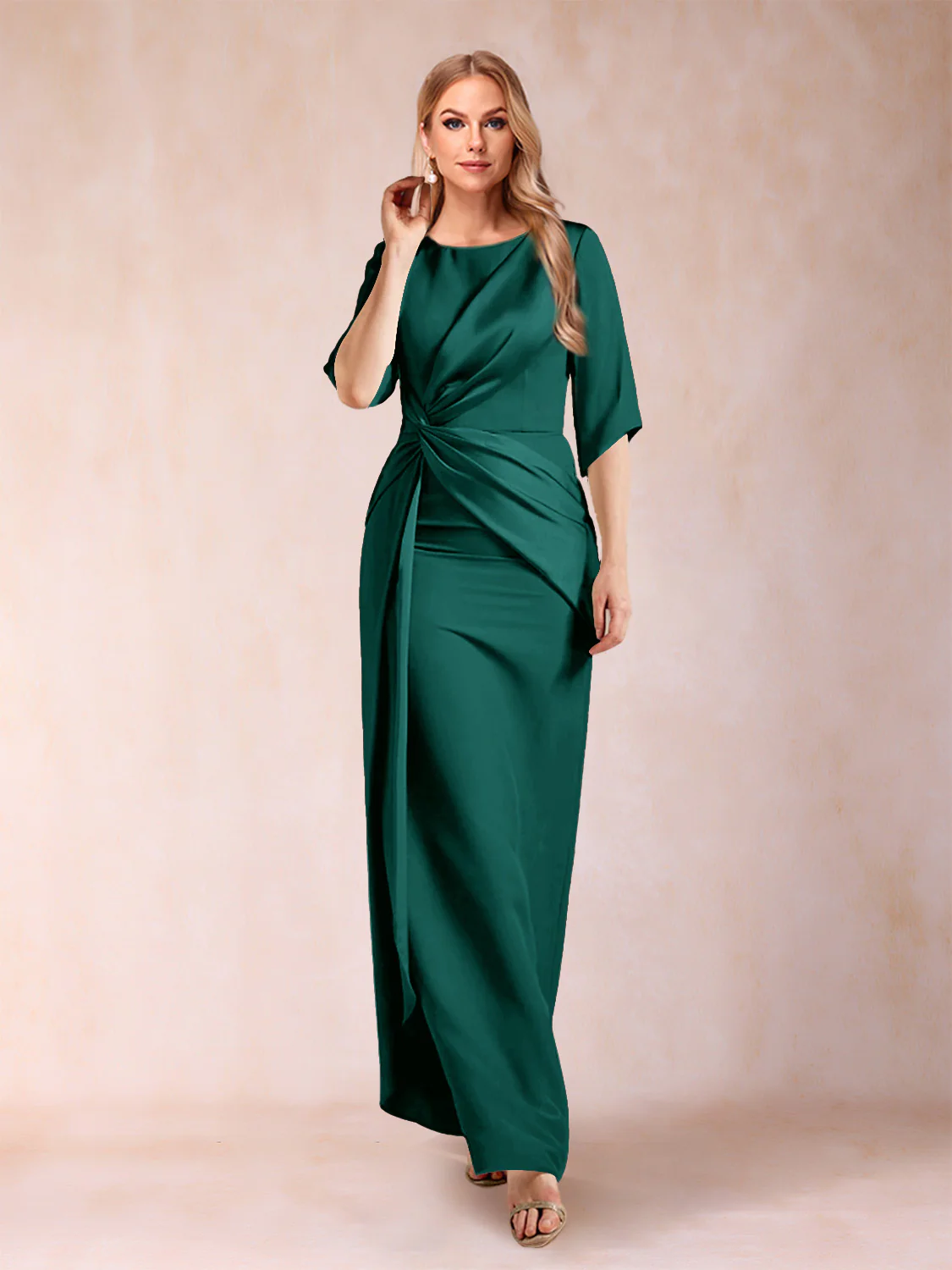 Sheath/Column Scoop Half Sleeves Mother of the Bride Dresses with Ruched - Image 23