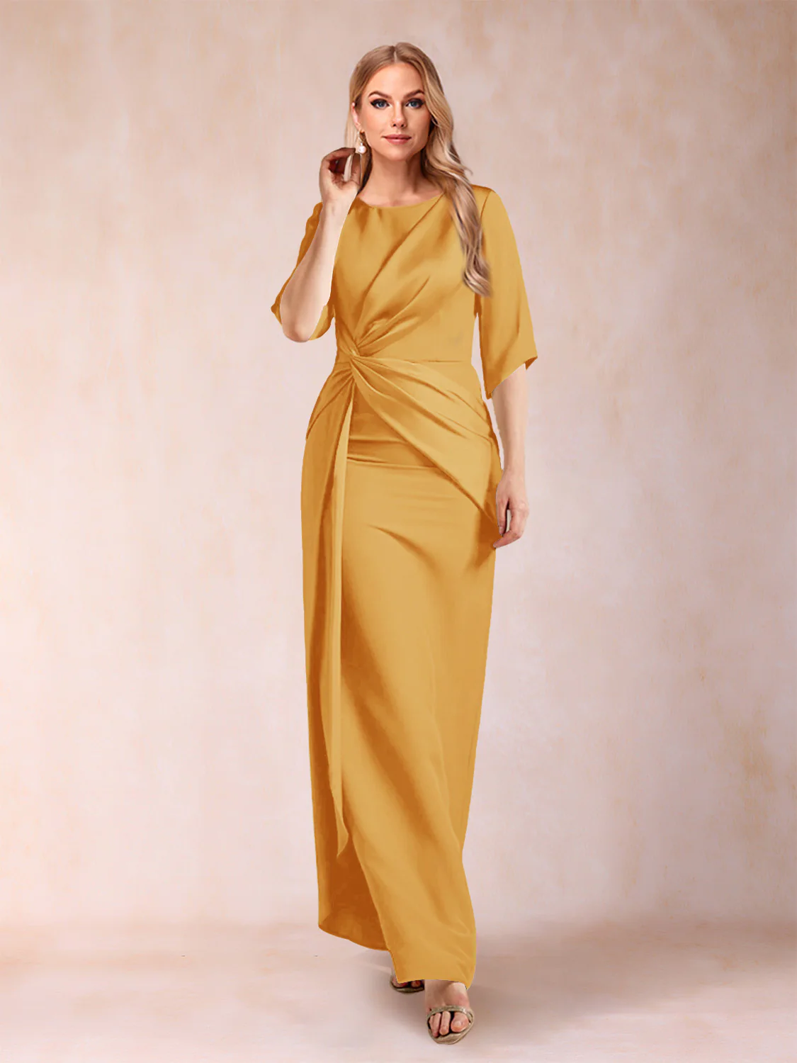 Sheath/Column Scoop Half Sleeves Mother of the Bride Dresses with Ruched - Image 25