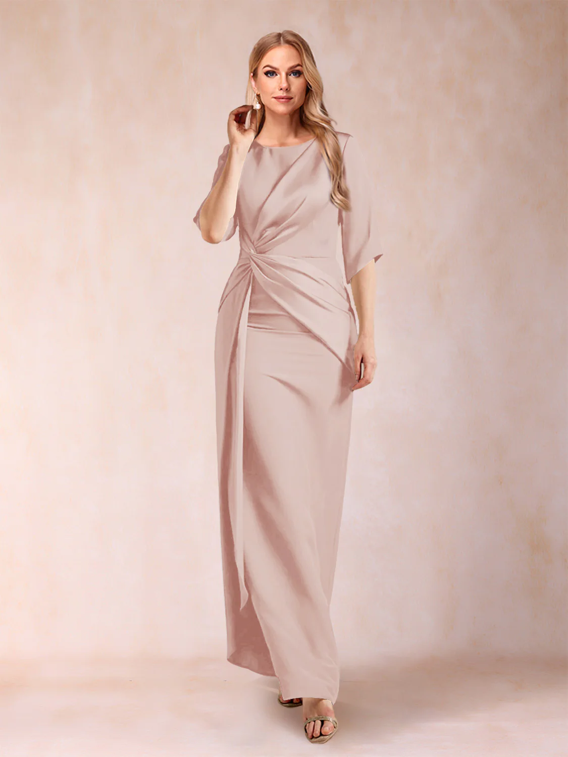 Sheath/Column Scoop Half Sleeves Mother of the Bride Dresses with Ruched - Image 29