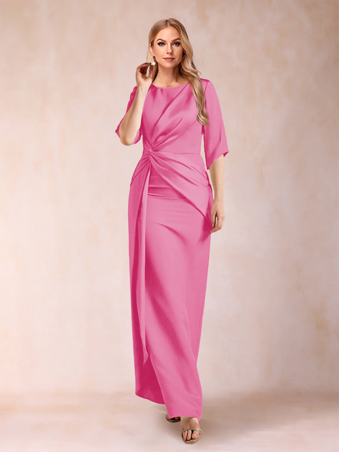 Sheath/Column Scoop Half Sleeves Mother of the Bride Dresses with Ruched - Image 3