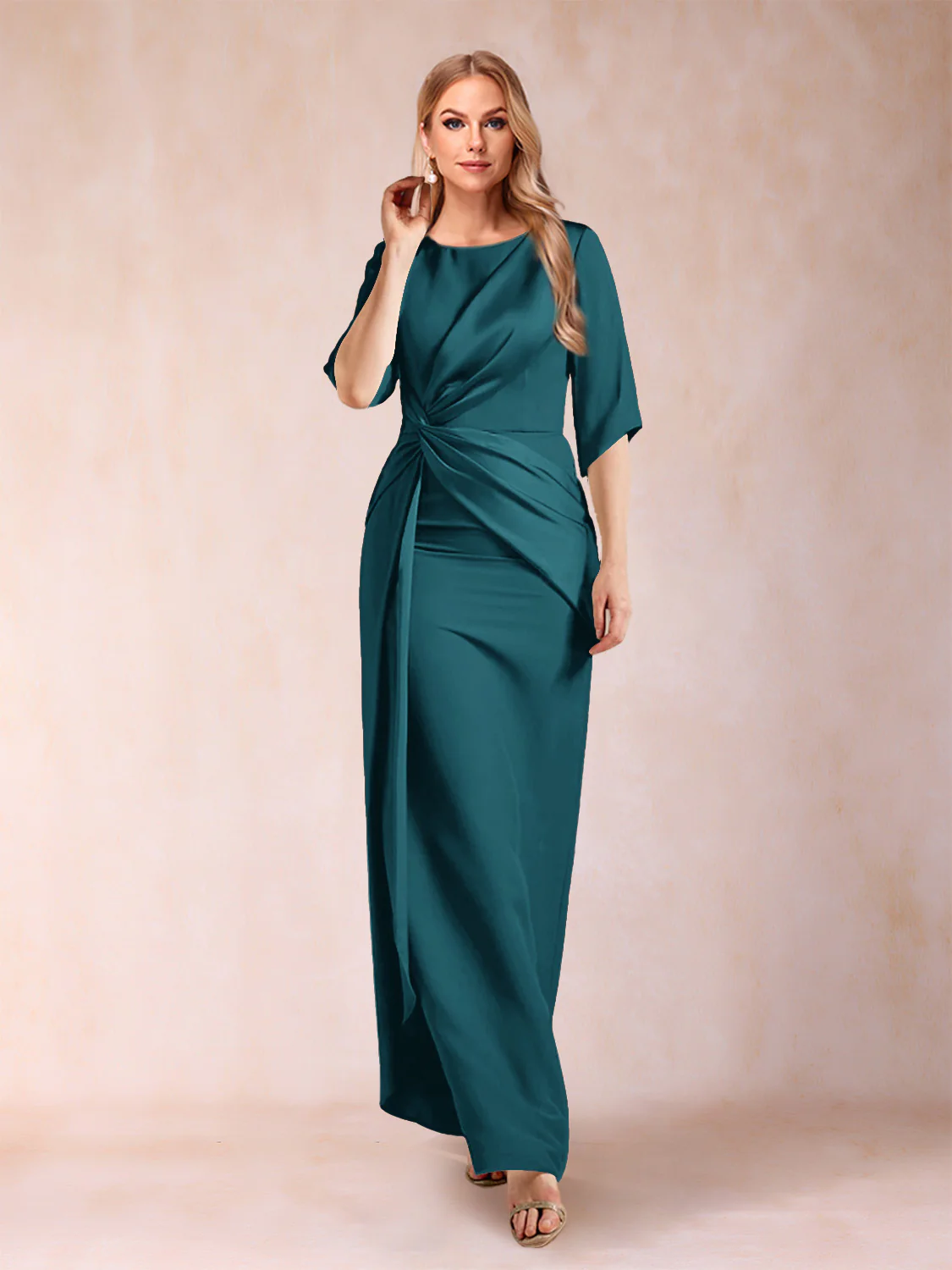 Sheath/Column Scoop Half Sleeves Mother of the Bride Dresses with Ruched - Image 32