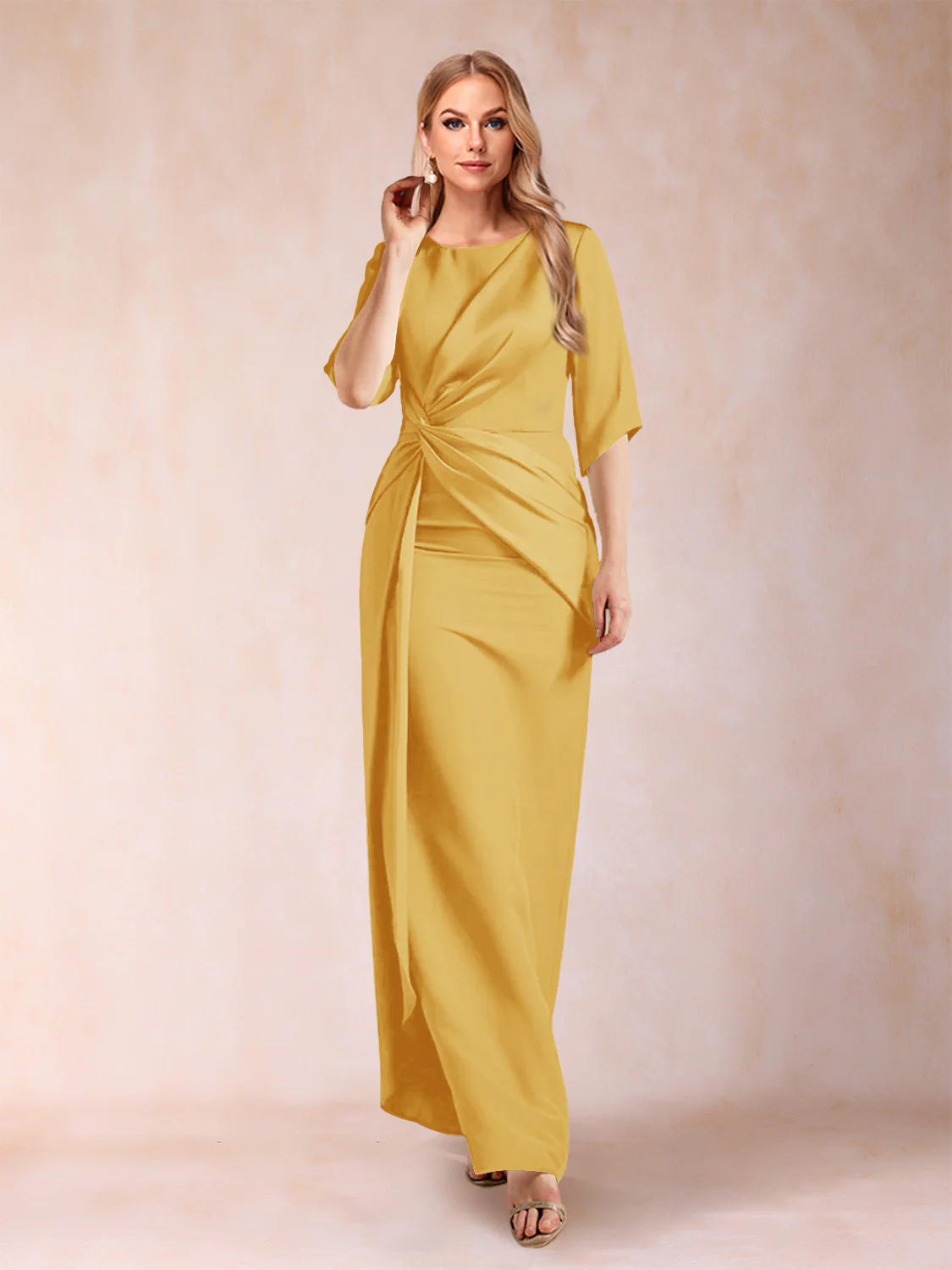Sheath/Column Scoop Half Sleeves Mother of the Bride Dresses with Ruched - Image 44