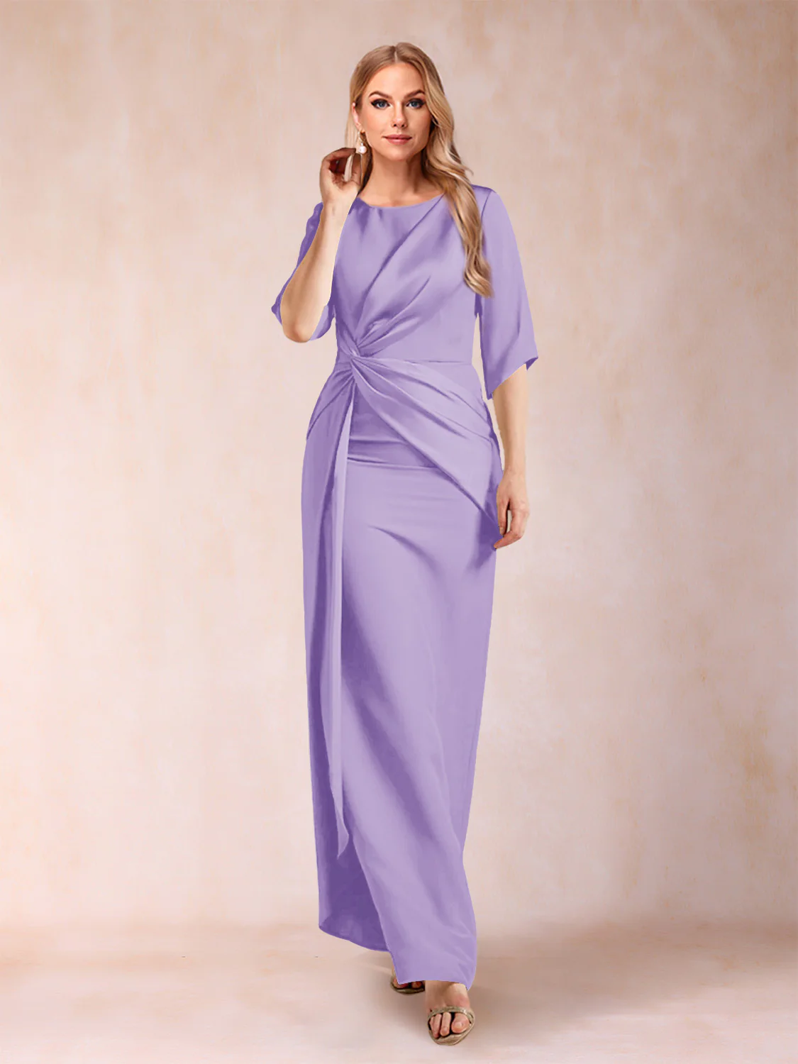 Sheath/Column Scoop Half Sleeves Mother of the Bride Dresses with Ruched - Image 46