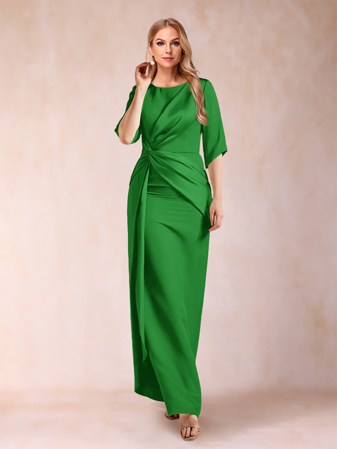Sheath/Column Scoop Half Sleeves Mother of the Bride Dresses with Ruched - Image 47