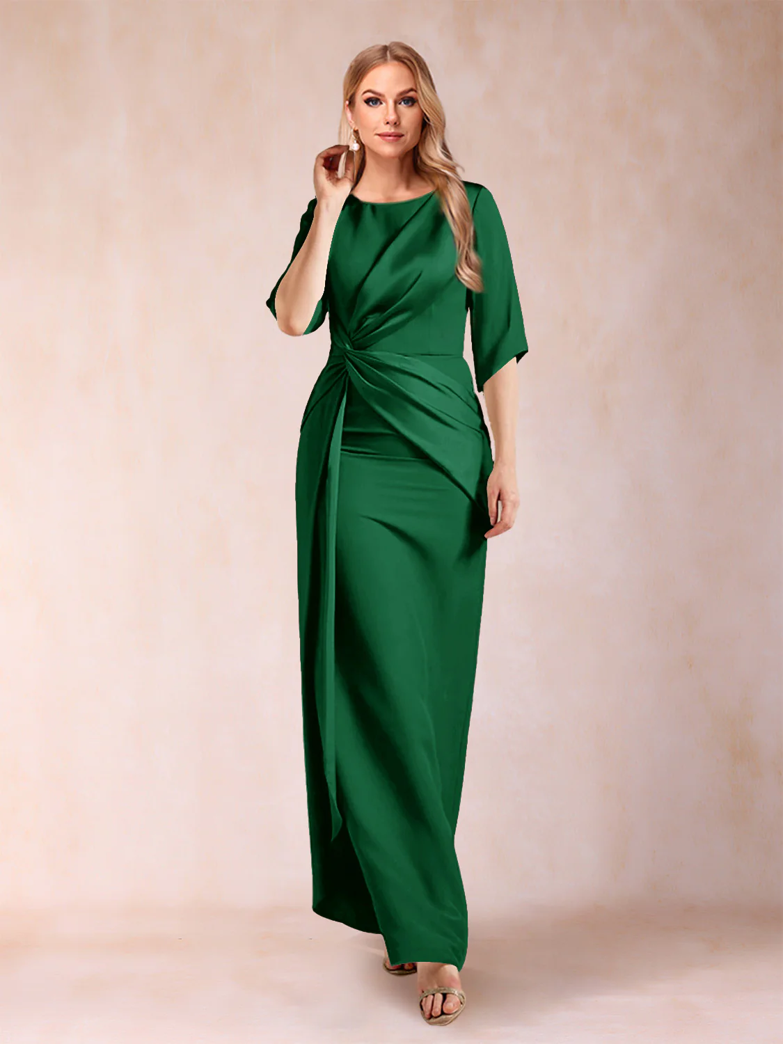 Sheath/Column Scoop Half Sleeves Mother of the Bride Dresses with Ruched - Image 53
