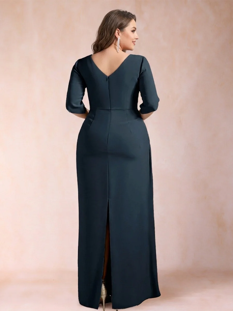 Sheath/Column Scoop Half Sleeves Plus Size Mother of the Bride Dresses with Ruched - Image 2