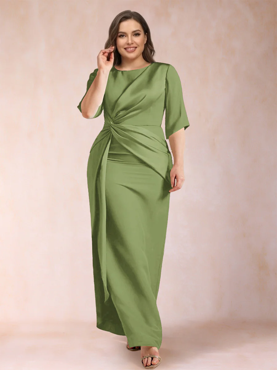 Sheath/Column Scoop Half Sleeves Plus Size Mother of the Bride Dresses with Ruched - Image 22