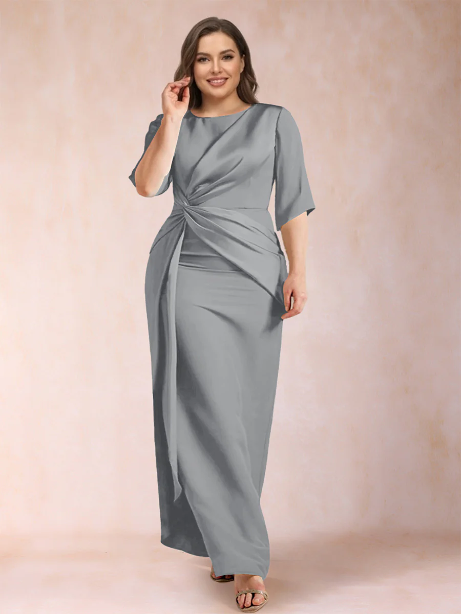 Sheath/Column Scoop Half Sleeves Plus Size Mother of the Bride Dresses with Ruched - Image 35