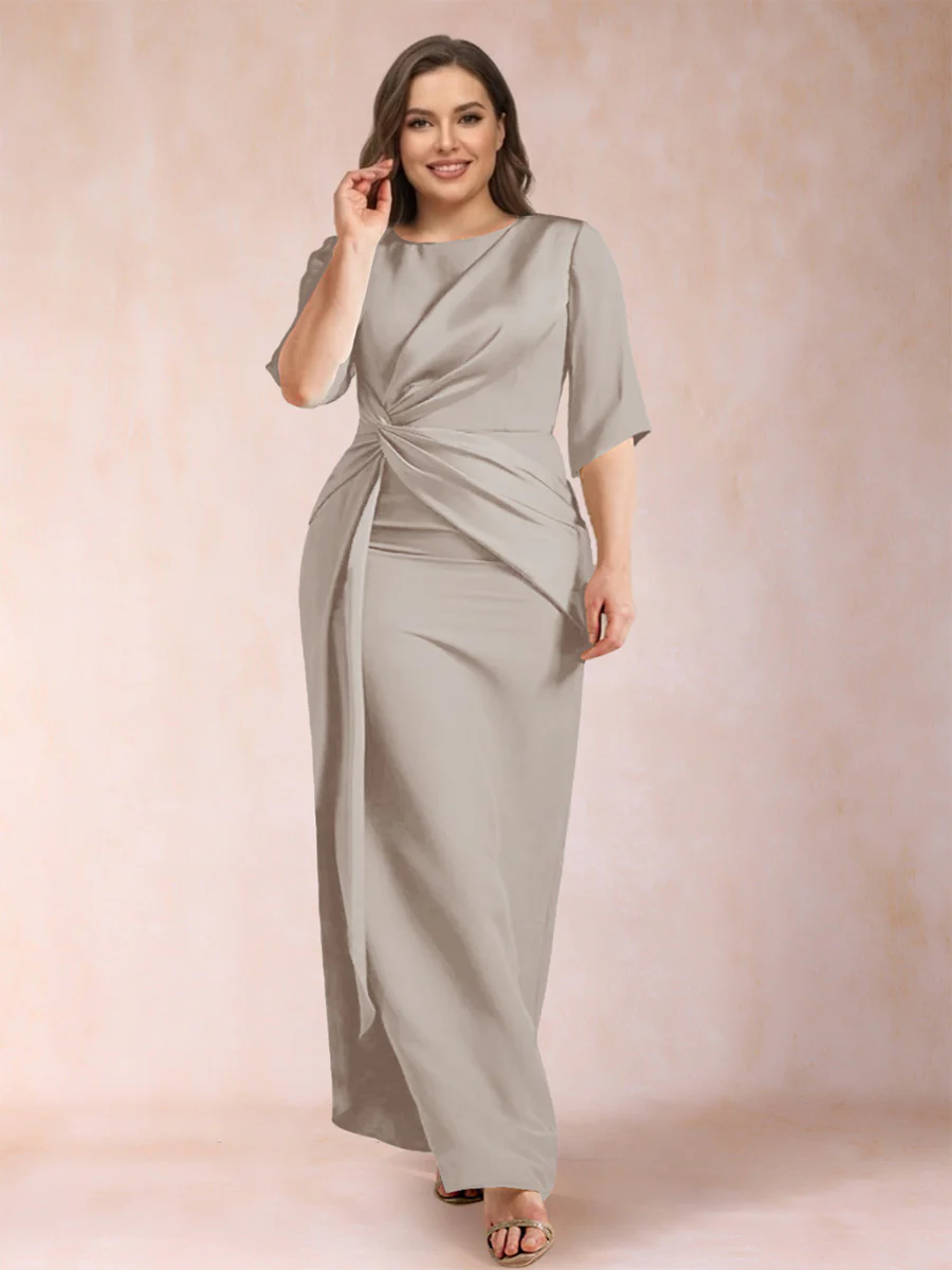 Sheath/Column Scoop Half Sleeves Plus Size Mother of the Bride Dresses with Ruched - Image 38