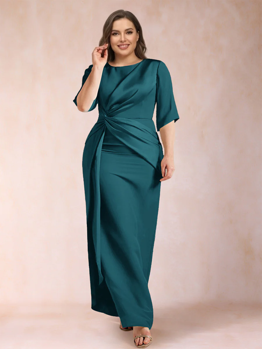 Sheath/Column Scoop Half Sleeves Plus Size Mother of the Bride Dresses with Ruched - Image 61