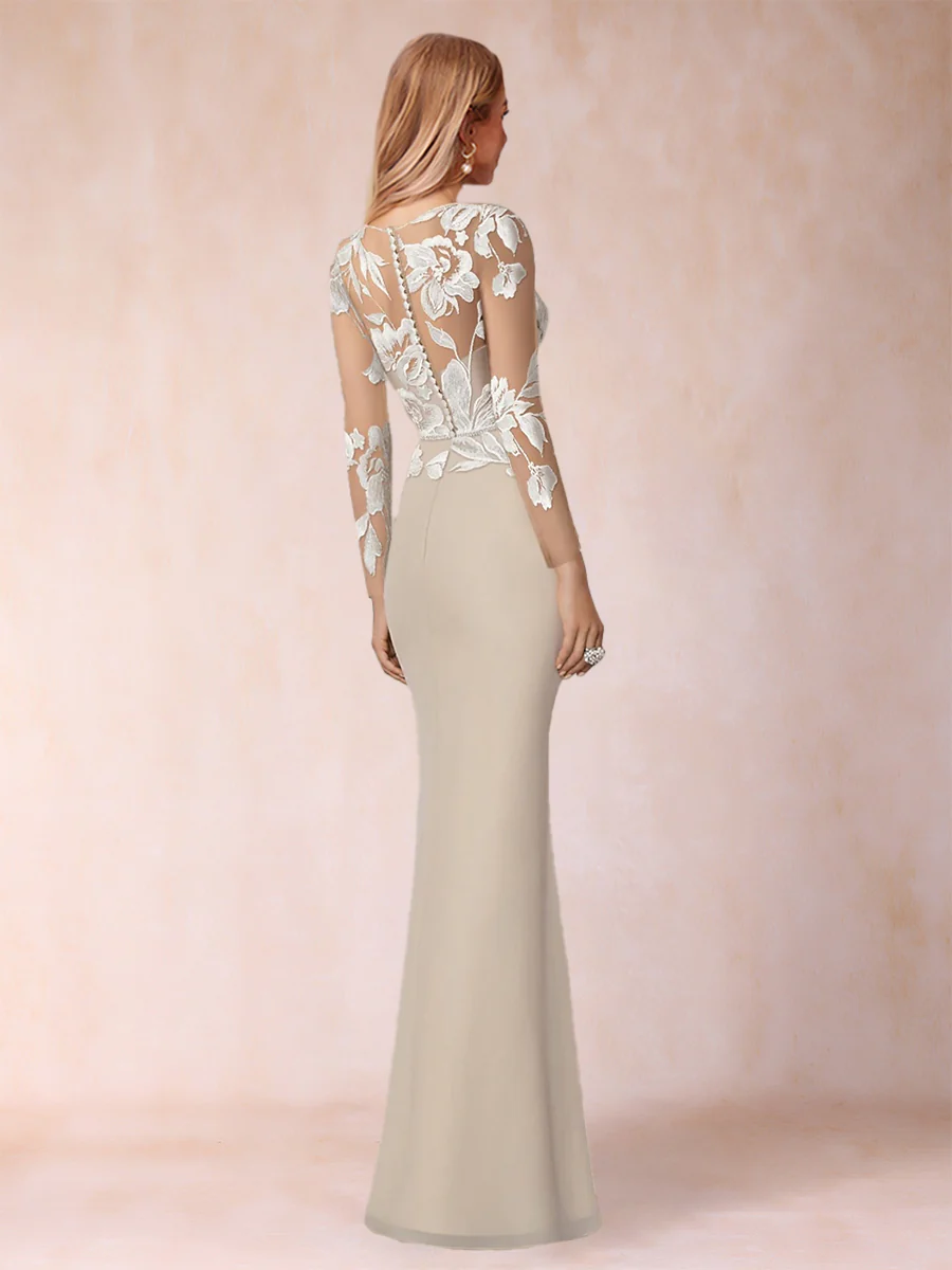 Sheath/Column Scoop Long Sleeves Floor-Length Lace Mother of the Bride Dresses - Image 2