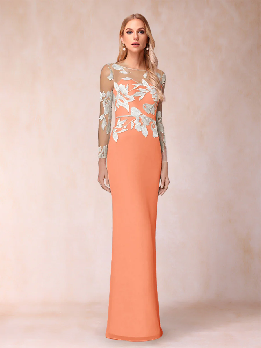Sheath/Column Scoop Long Sleeves Floor-Length Lace Mother of the Bride Dresses - Image 42