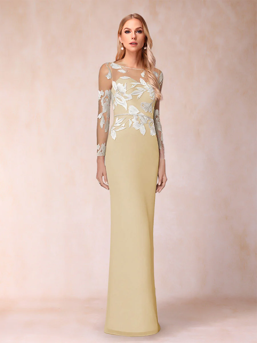 Sheath/Column Scoop Long Sleeves Floor-Length Lace Mother of the Bride Dresses - Image 7