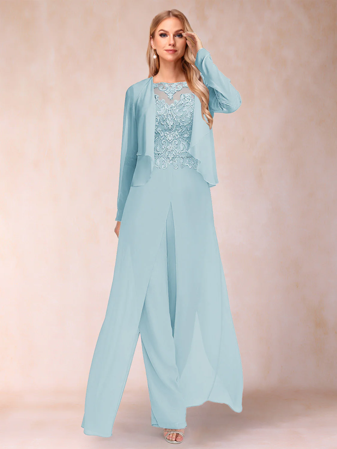 Sheath/Column Scoop Long Sleeves Jumpsuit with Applique & Jacket - Image 32