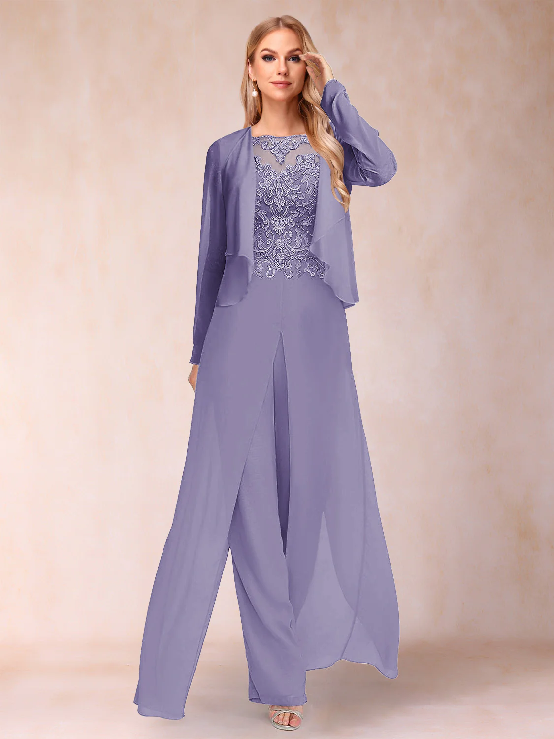 Sheath/Column Scoop Long Sleeves Jumpsuit with Applique & Jacket - Image 73