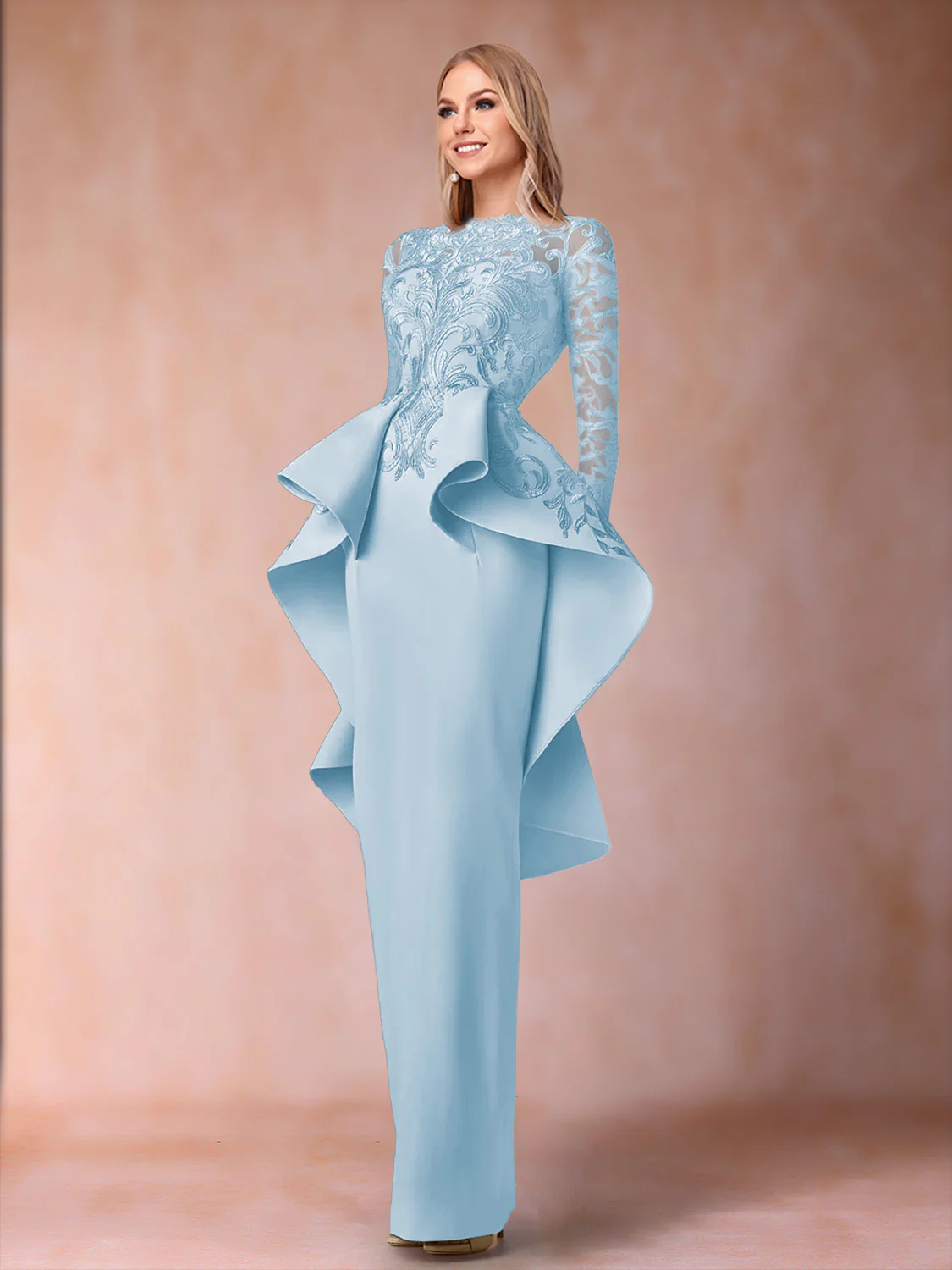 Sheath/Column Scoop Long Sleeves Mother of the Bride Dresses with Applique - Image 20