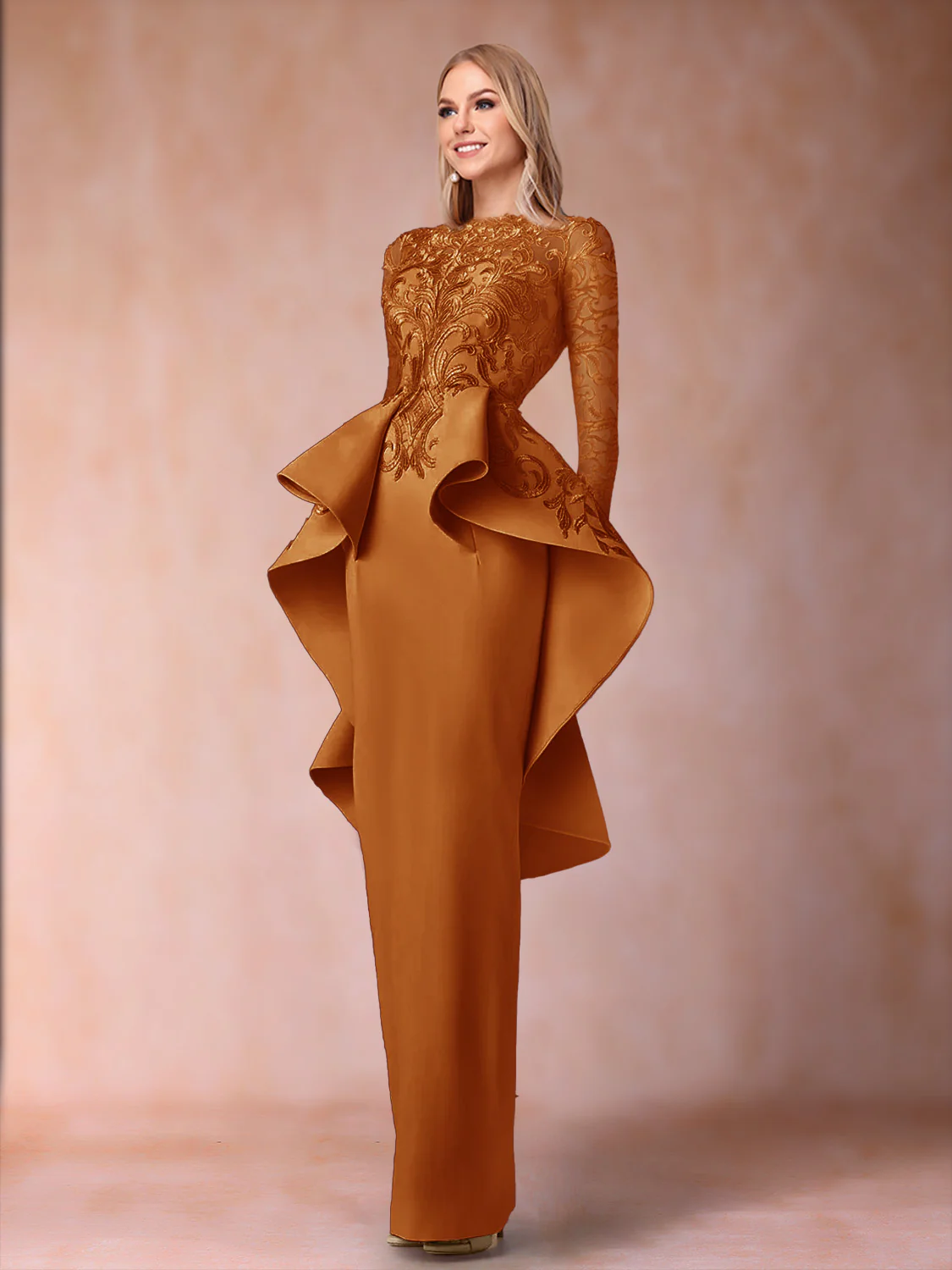 Sheath/Column Scoop Long Sleeves Mother of the Bride Dresses with Applique - Image 7