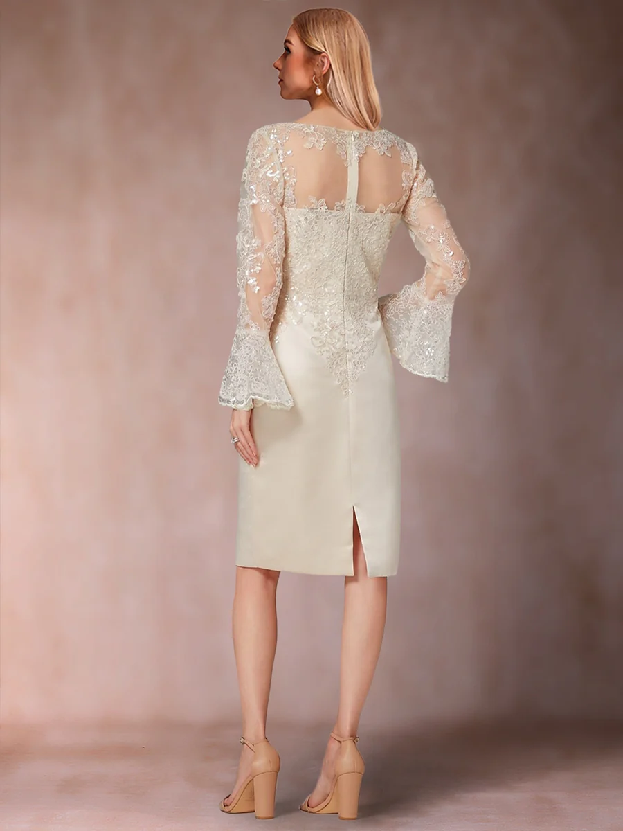 Sheath/Column Scoop Long Sleeves Mother of the Bride Dresses with Applique - Image 2