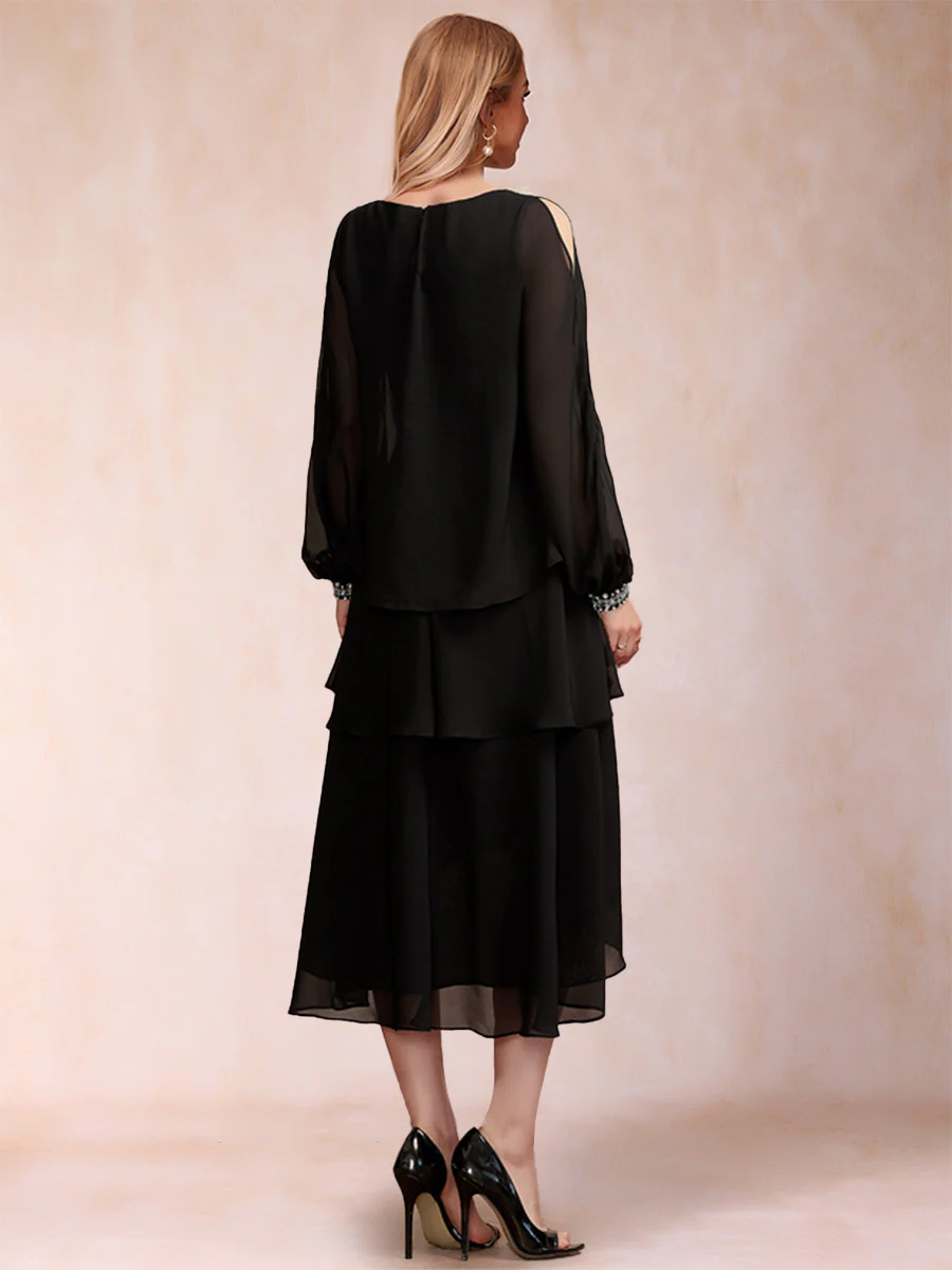 Sheath/Column Scoop Long Sleeves Tiered Mother of the Bride Dresses - Image 2