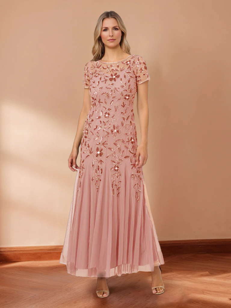 Sheath/Column Scoop Short Sleeves Beaded Mother of the Bride Dresses with Sequins - Image 3