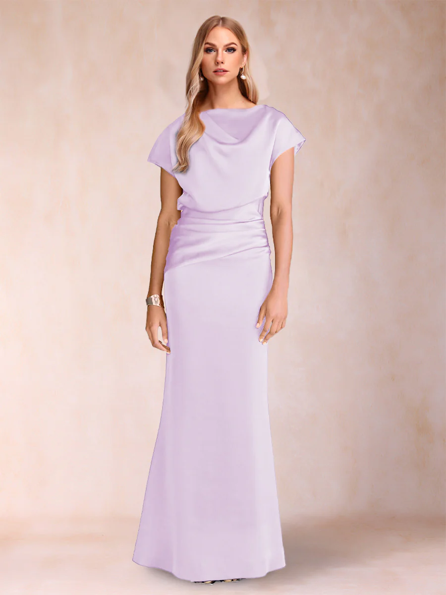 Sheath/Column Scoop Short Sleeves Mother of the Bride Dresses with Ruched - Image 28