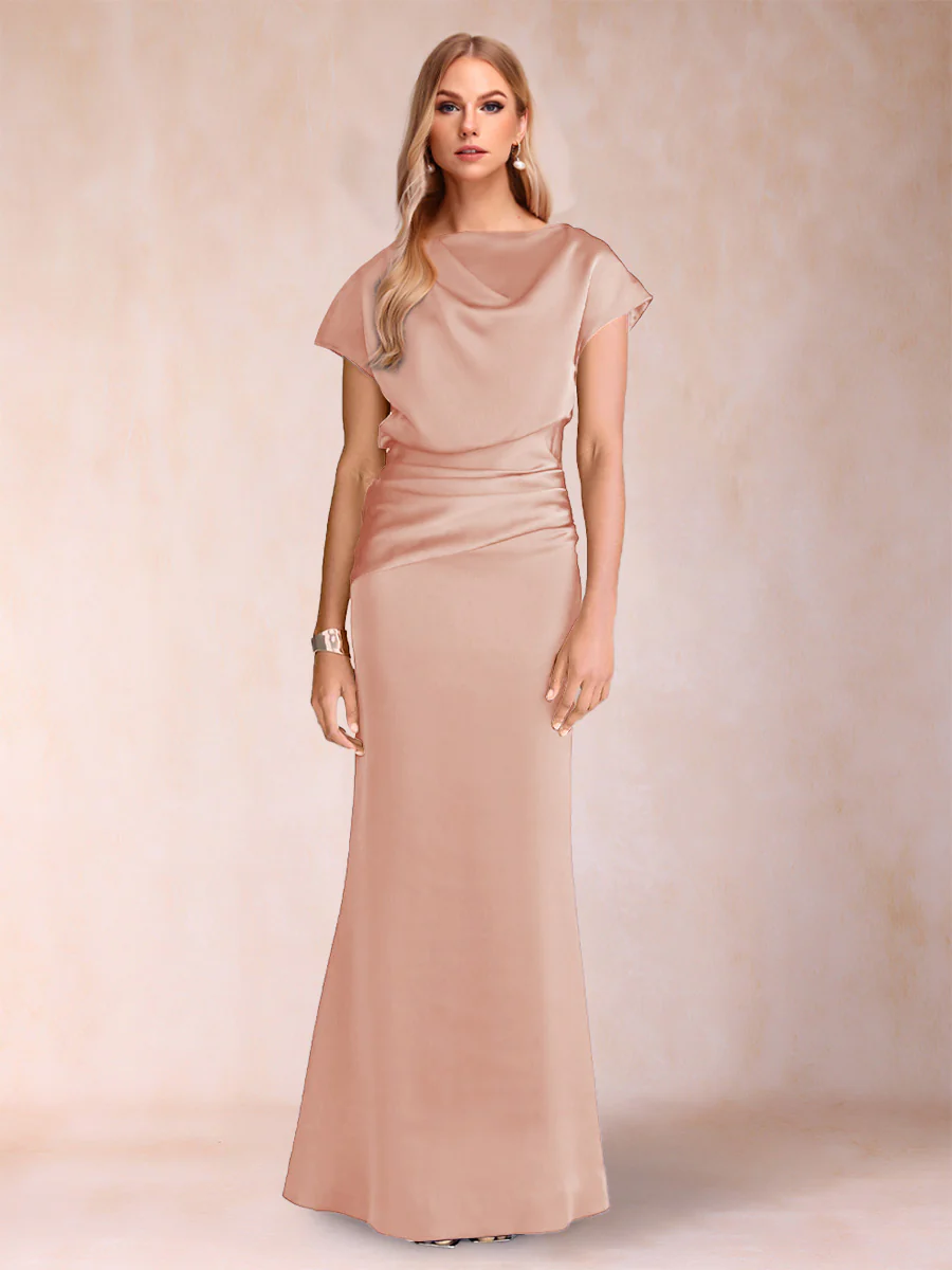 Sheath/Column Scoop Short Sleeves Mother of the Bride Dresses with Ruched - Image 29