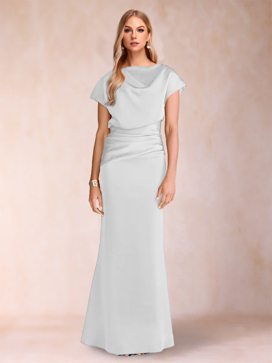 Sheath/Column Scoop Short Sleeves Mother of the Bride Dresses with Ruched - Image 46