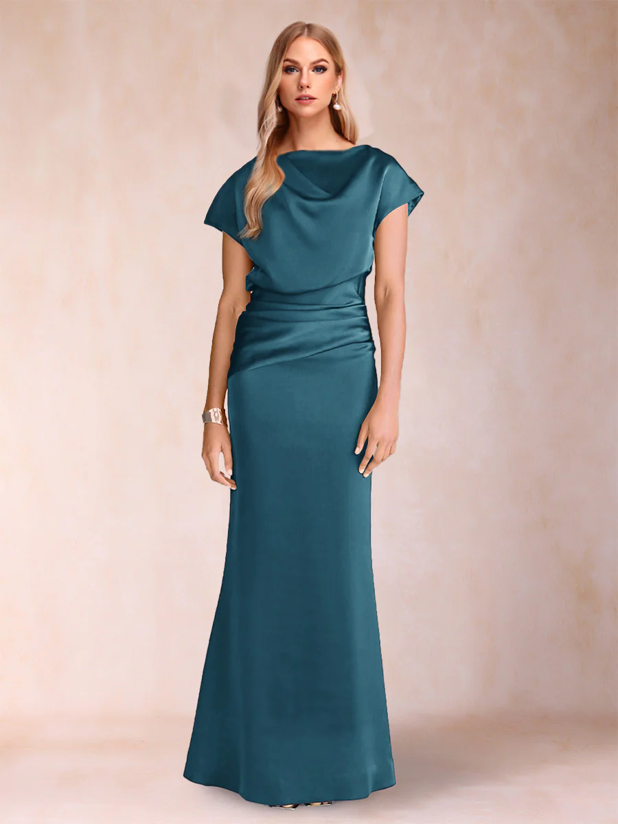 Sheath/Column Scoop Short Sleeves Mother of the Bride Dresses with Ruched - Image 52