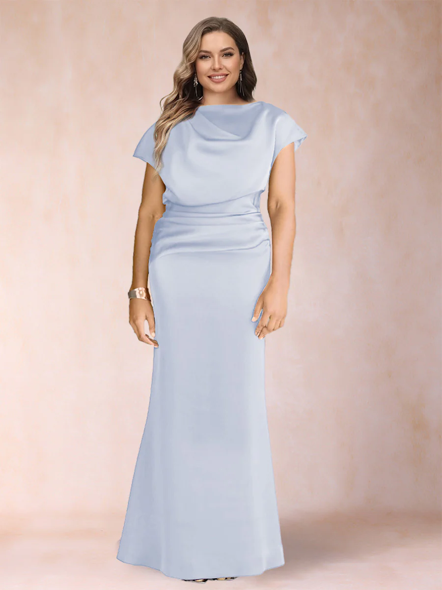 Sheath/Column Scoop Short Sleeves Plus Size Mother of the Bride Dresses with Ruched - Image 20