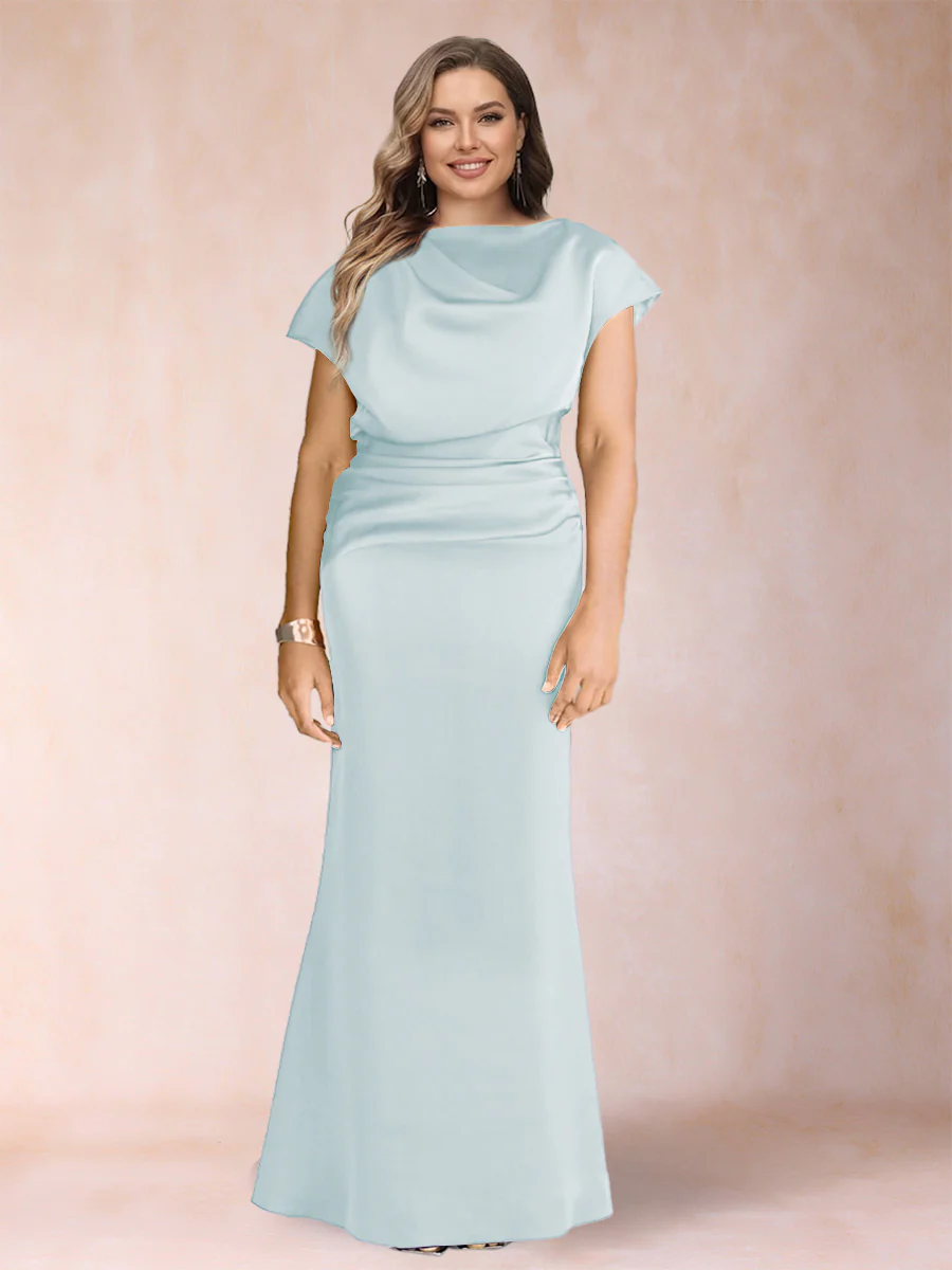 Sheath/Column Scoop Short Sleeves Plus Size Mother of the Bride Dresses with Ruched - Image 21