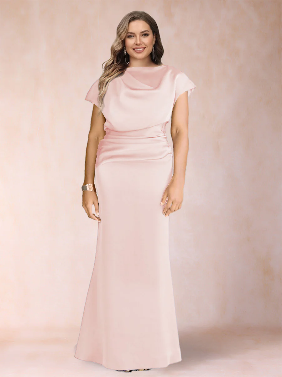 Sheath/Column Scoop Short Sleeves Plus Size Mother of the Bride Dresses with Ruched - Image 5