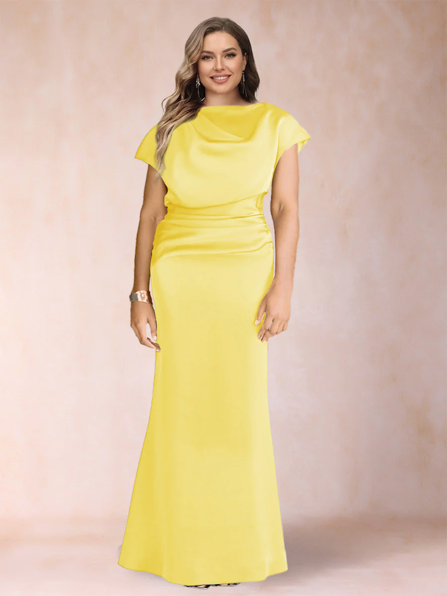 Sheath/Column Scoop Short Sleeves Plus Size Mother of the Bride Dresses with Ruched - Image 55