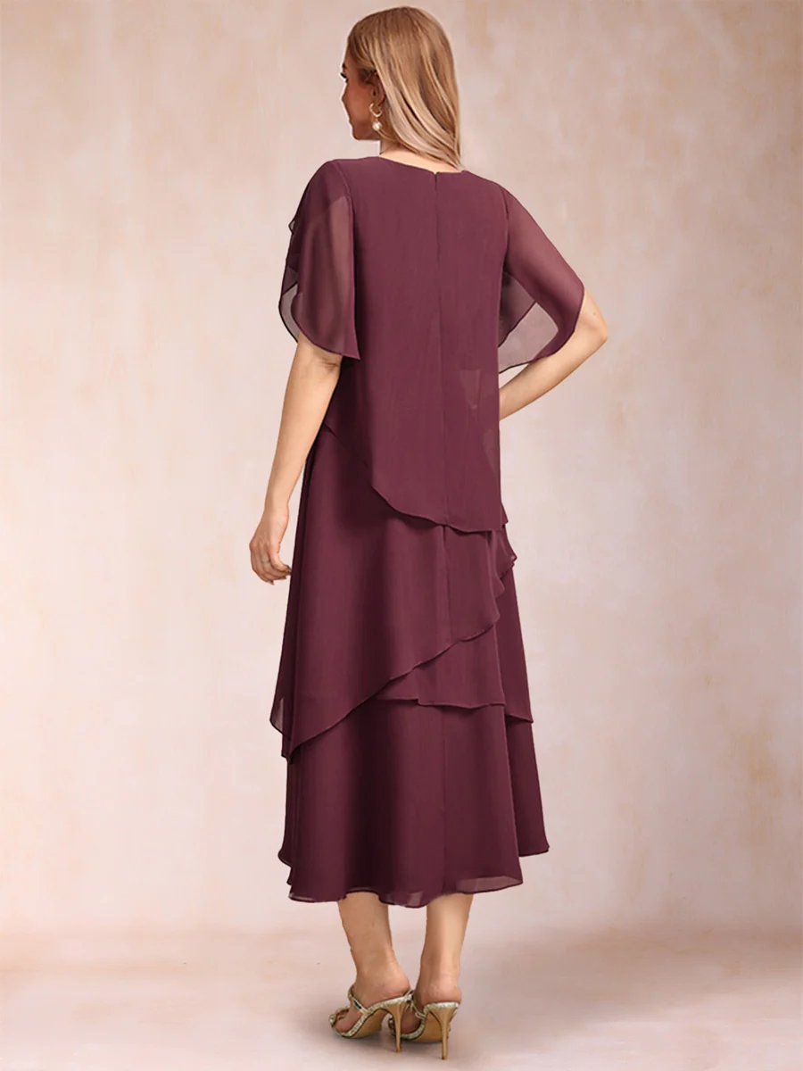 Sheath/Column Scoop Short Sleeves Tiered Mother of the Bride Dresses - Image 2